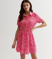 Cameo Rose Pink Animal Print Shirred Mini Shirt Dress